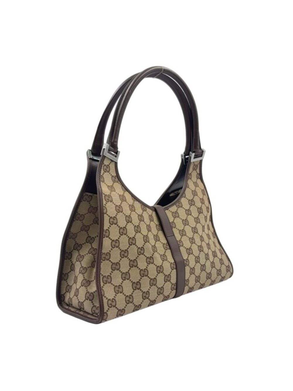 Gucci Jackie Leather Canvas Brown Beige Handbag Silver - Picture 2 of 15